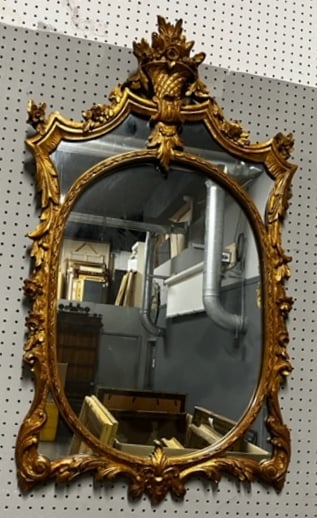 CARVED & GILT MIRROR WITH FLORAL