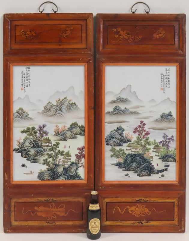 LARGE PAIR OF FRAMED CHINESE FAMILLE 3b9d23