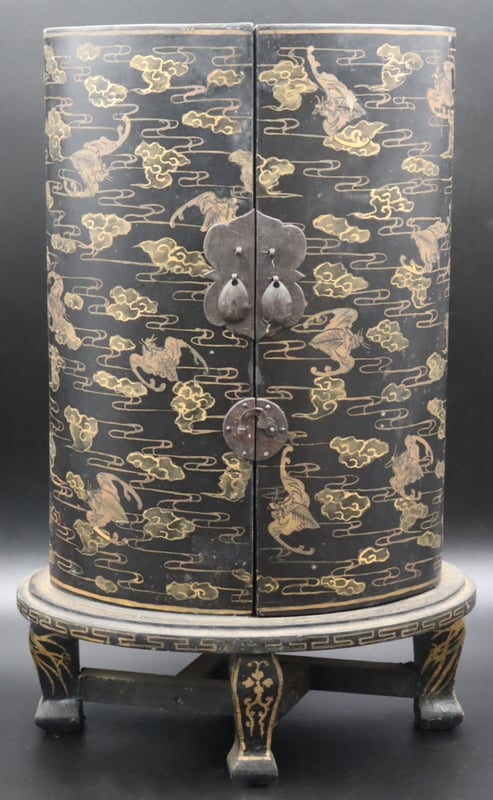 ASIAN LACQUERED AND GILT DECORATED