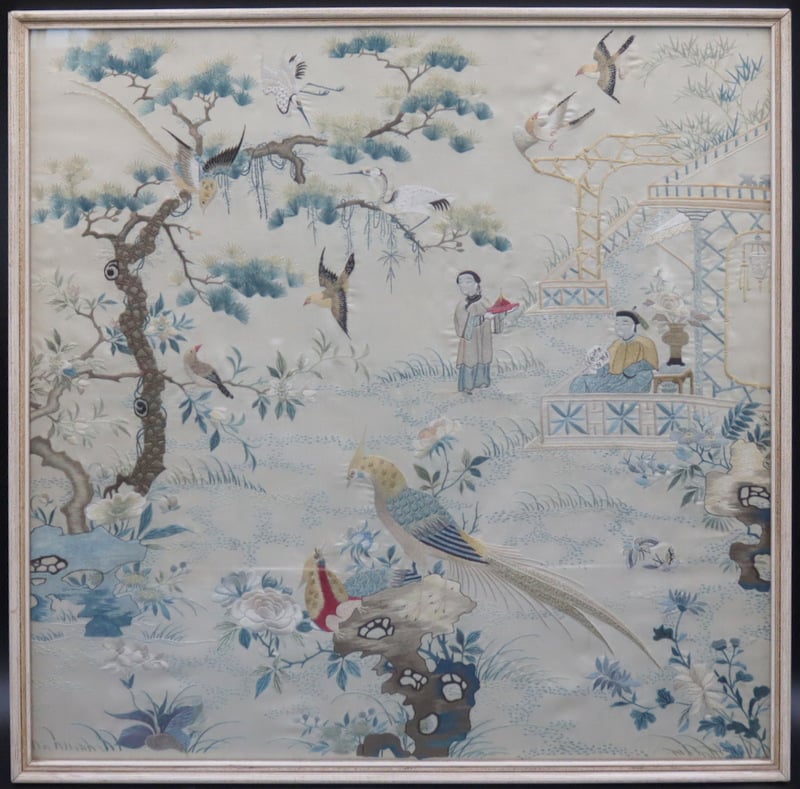 CHINESE EMBROIDERED PANEL OF BIRDS  3b9d60