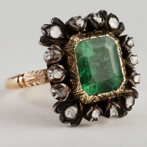 EMERALD AND DIAMOND, 14K GOLD AND