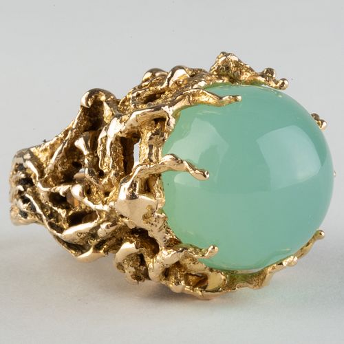 MODERNIST 14K GOLD AND CHALCEDONY