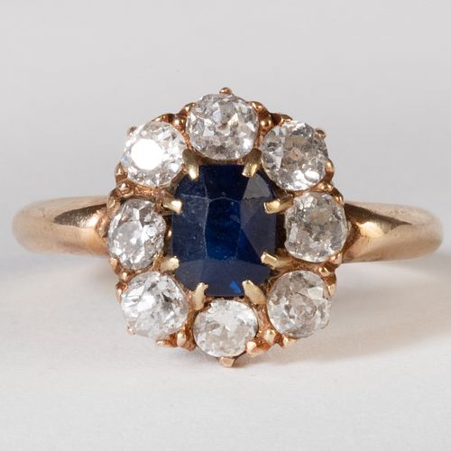 14K GOLD, SAPPHIRE AND DIAMOND