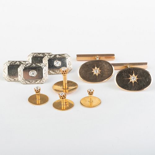 TWO PAIRS OF GOLD AND DIAMOND CUFFLINKS