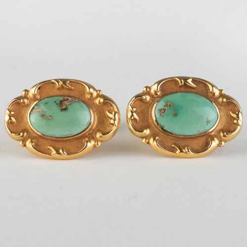 PAIR OF 14K GOLD AND TURQUOISE