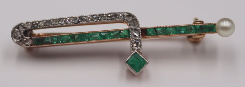 JEWELRY. ANTIQUE 14KT GOLD, EMERALD,