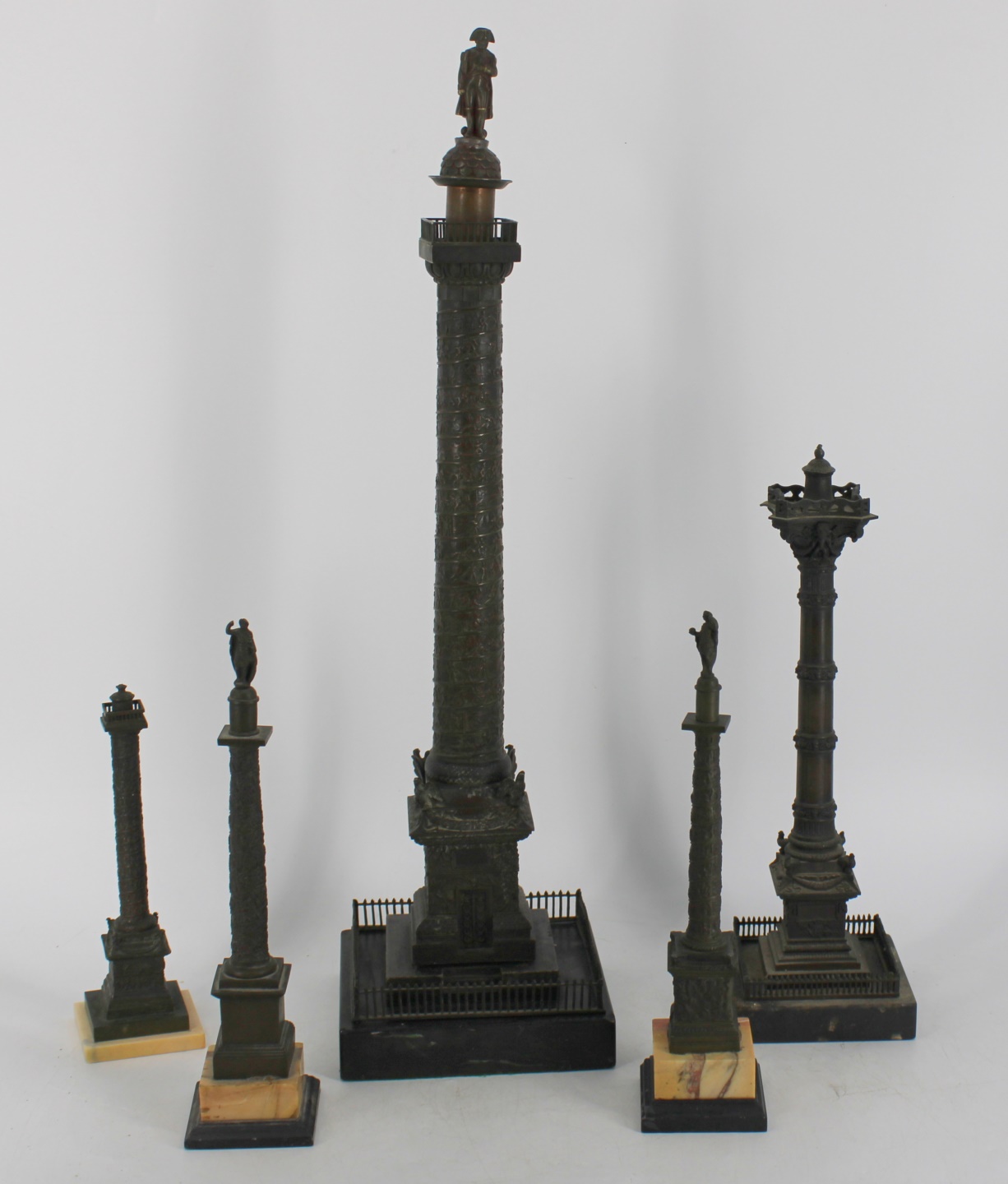 LOT OF 5 GRAND TOUR BRONZE COLUMNS.