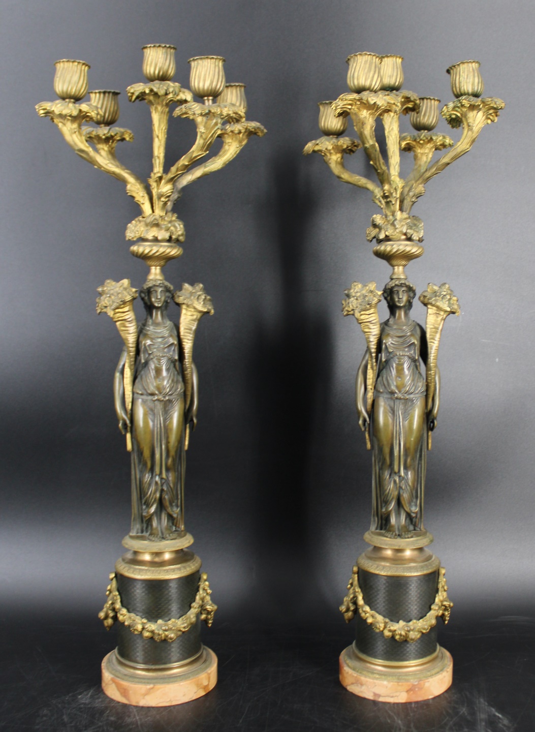 AN ANTIQUE PR OF GILT PATINATED 3ba044