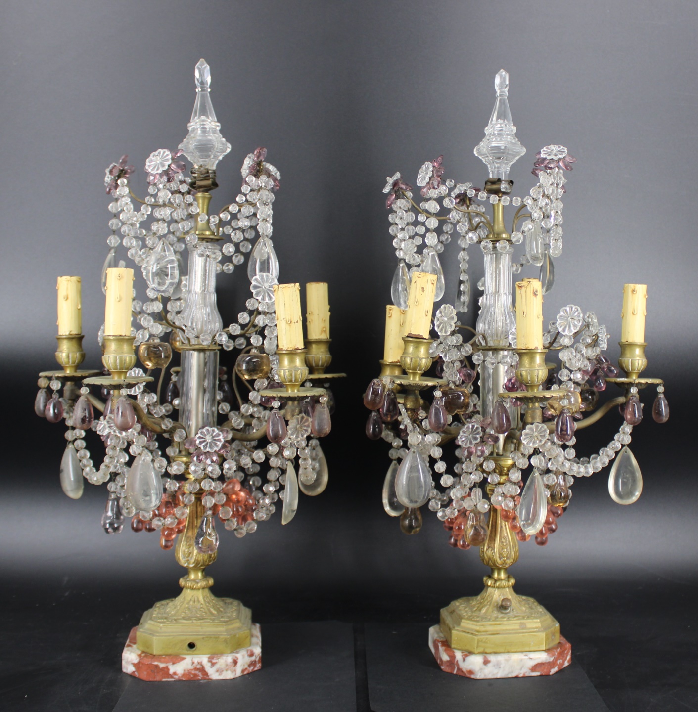 PAIR OF BRONZE GLASS GIRANDOLES 3ba05a