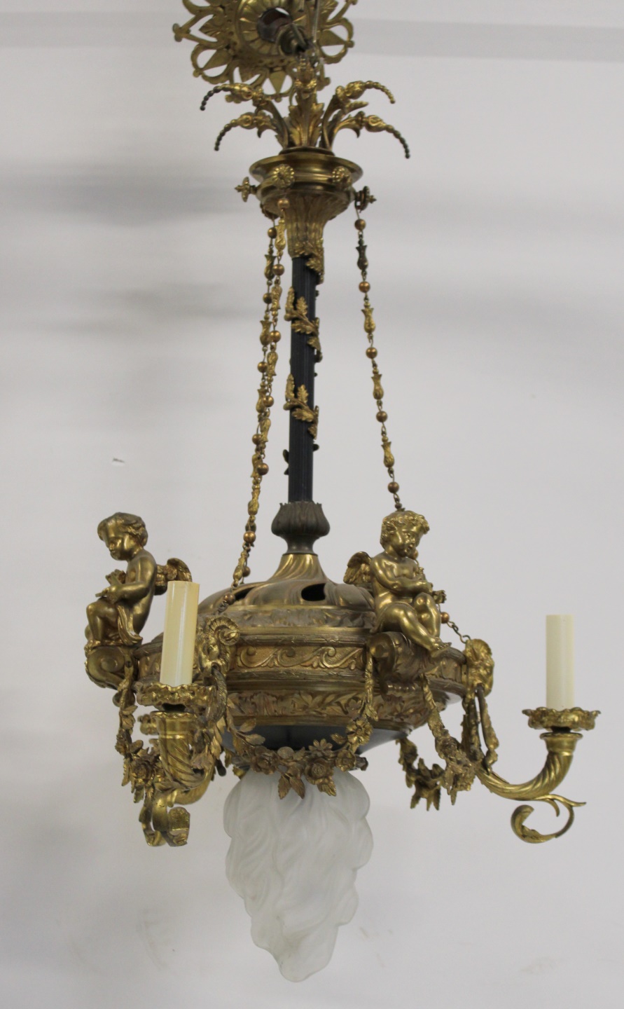 GILT BRONZE CHANDELIER WITH LALIQUE