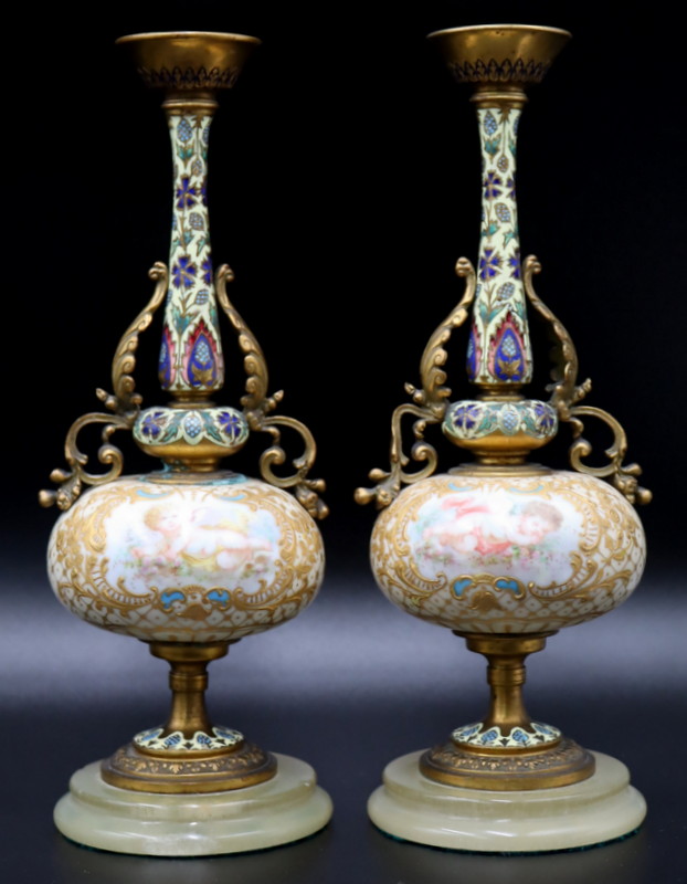 PAIR OF SEVRES BRONZE AND CHAMPLEVE 3ba06d