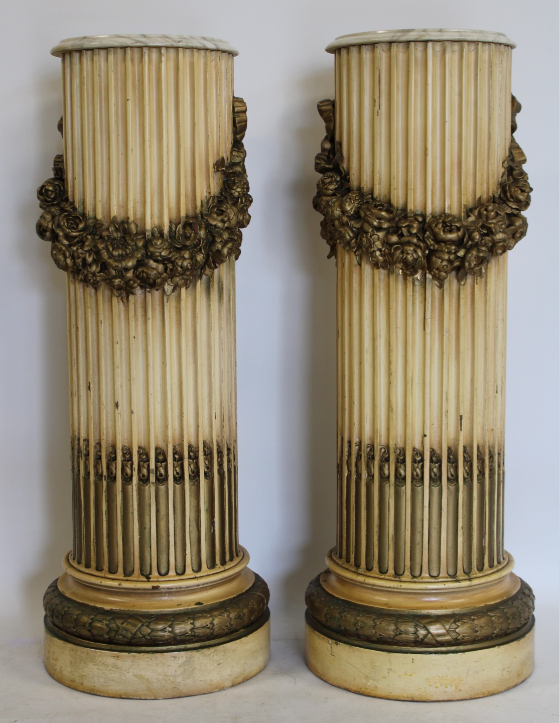 ANTIQUE PAIR OF CARVED, PAINT DECORATED