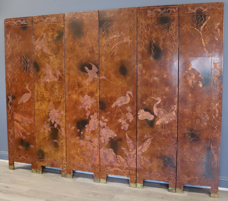 ASIAN LACQUERED 6 PANEL FLOOR SCREEN  3ba0aa