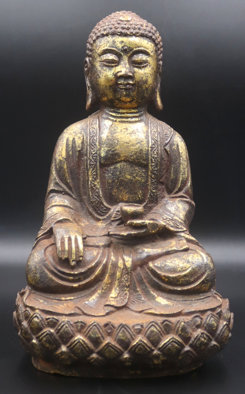 GILT METAL SEATED BUDDHA ON LOTUS