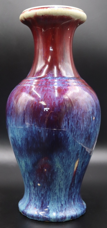 CHINESE FLAMBE GLAZE BALUSTER VASE.