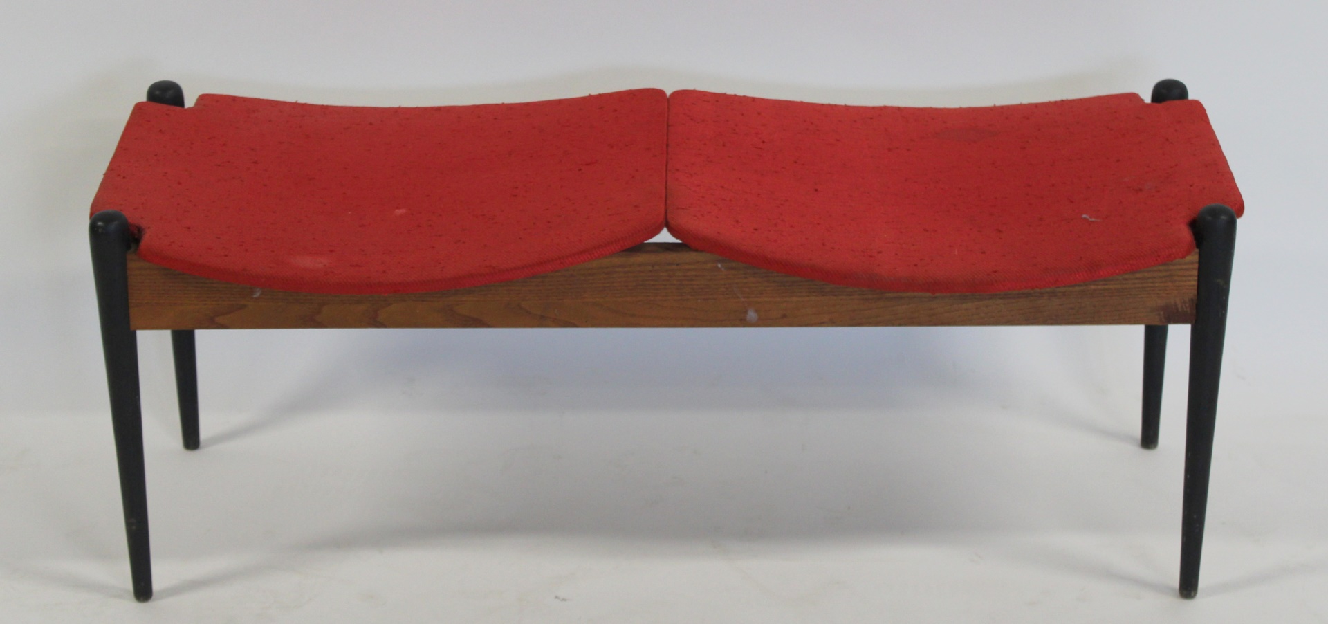 MIDCENTURY EBONISED TWO SEAT BENCH  3ba122