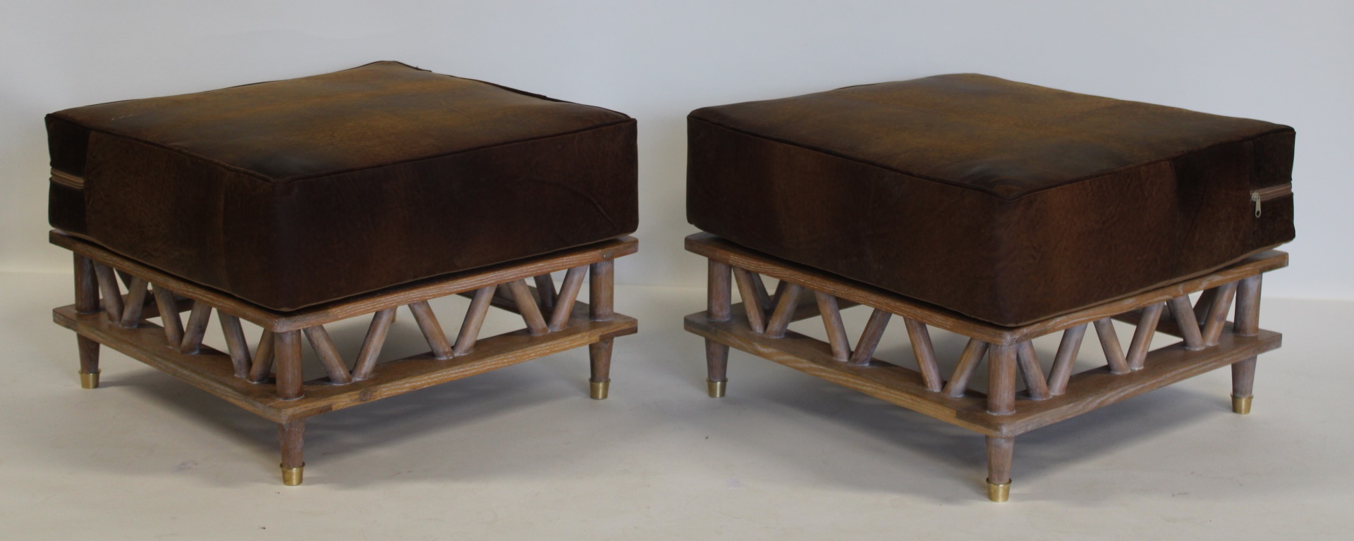 A PR OF BLONDE WOOD OTTOMANS WITH 3ba129