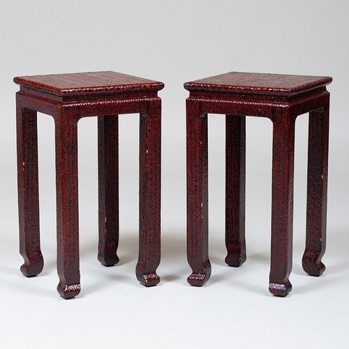 PAIR OF RED PAINTED RATTAN SIDE 3ba1a3