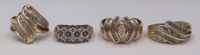 JEWELRY. GROUPING OF (4) GOLD AND DIAMOND