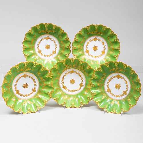 SET OF FIVE LIMOGES GREEN GROUND