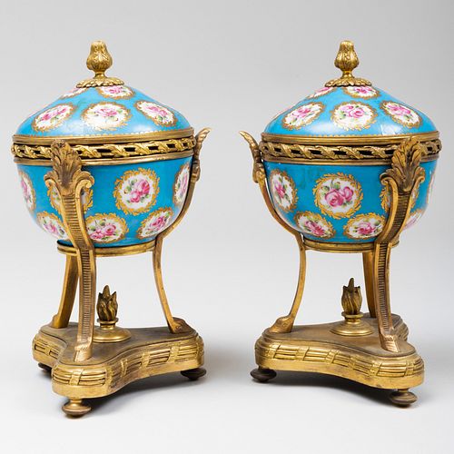 PAIR OF GILT-METAL-MOUNTED SÃ¨VRES