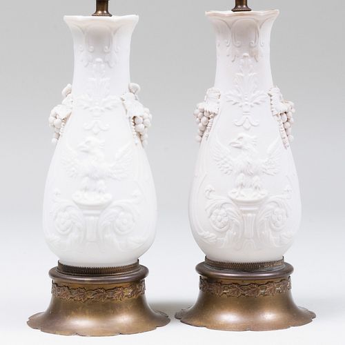 PAIR OF CONTINENTAL BISCUIT VASES