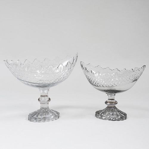 TWO SIMILAR ENGLISH CUT GLASS OVAL 3ba22a