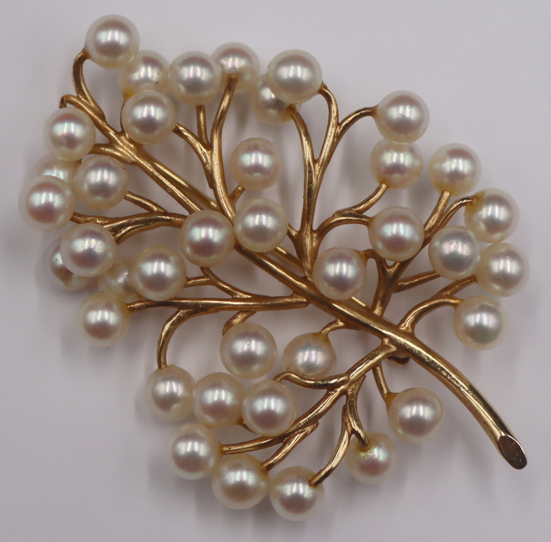 JEWELRY. 14KT GOLD AND PEARL TREE