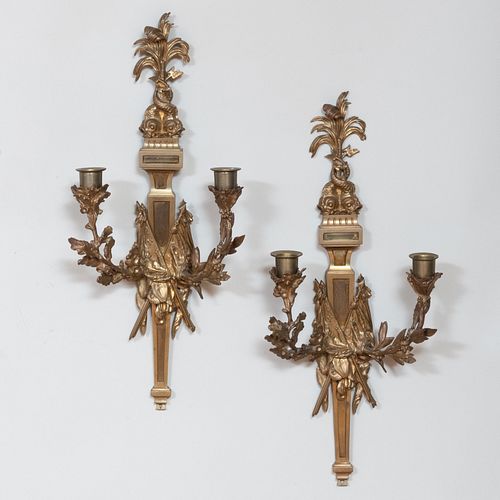 PAIR OF LOUIS XVI STYLE BRASS TWO LIGHT 3ba251