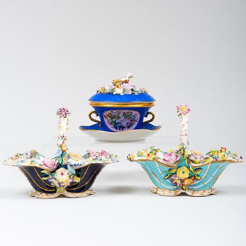 TWO ENGLISH FLOWER ENCRUSTED PORCELAIN