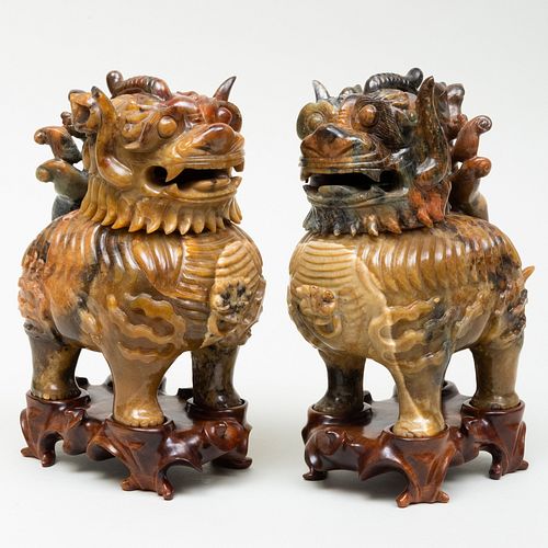 PAIR OF CHINESE HARDSTONE BUDDISTIC 3ba2ae