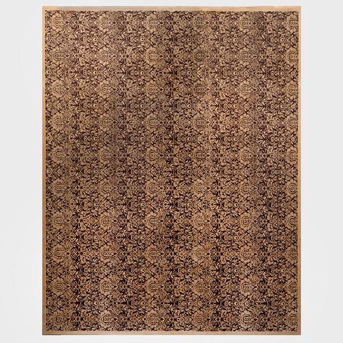 BROWN AND CREAM FLORAL WOOL CARPET  3ba2d4