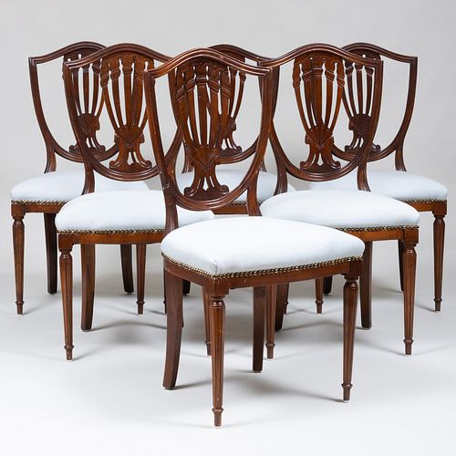 SIX GEORGE III STYLE STAINED WOOD DINING