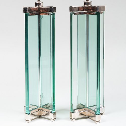 PAIR OF VINTAGE GLASS AND CHROME