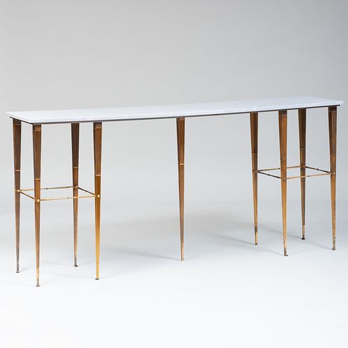 MODERN GILT METAL AND MARBLE CONSOLE 3ba42b