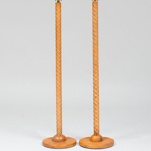 PAIR OF MODERN CARVED LIMED WOOD