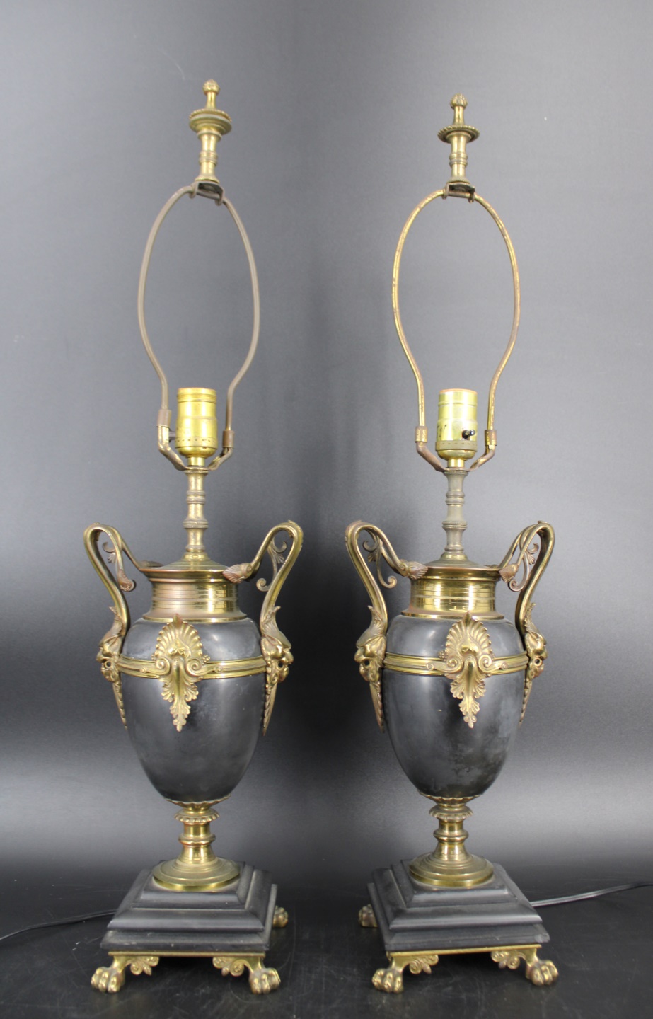 AN ANTIQUE PAIR OF BRONZE MOUNTED