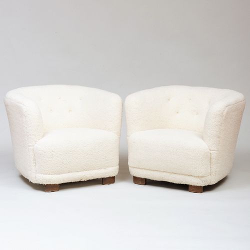 PAIR OF FAUX SHEARLING LOUNGE CHAIRS,
