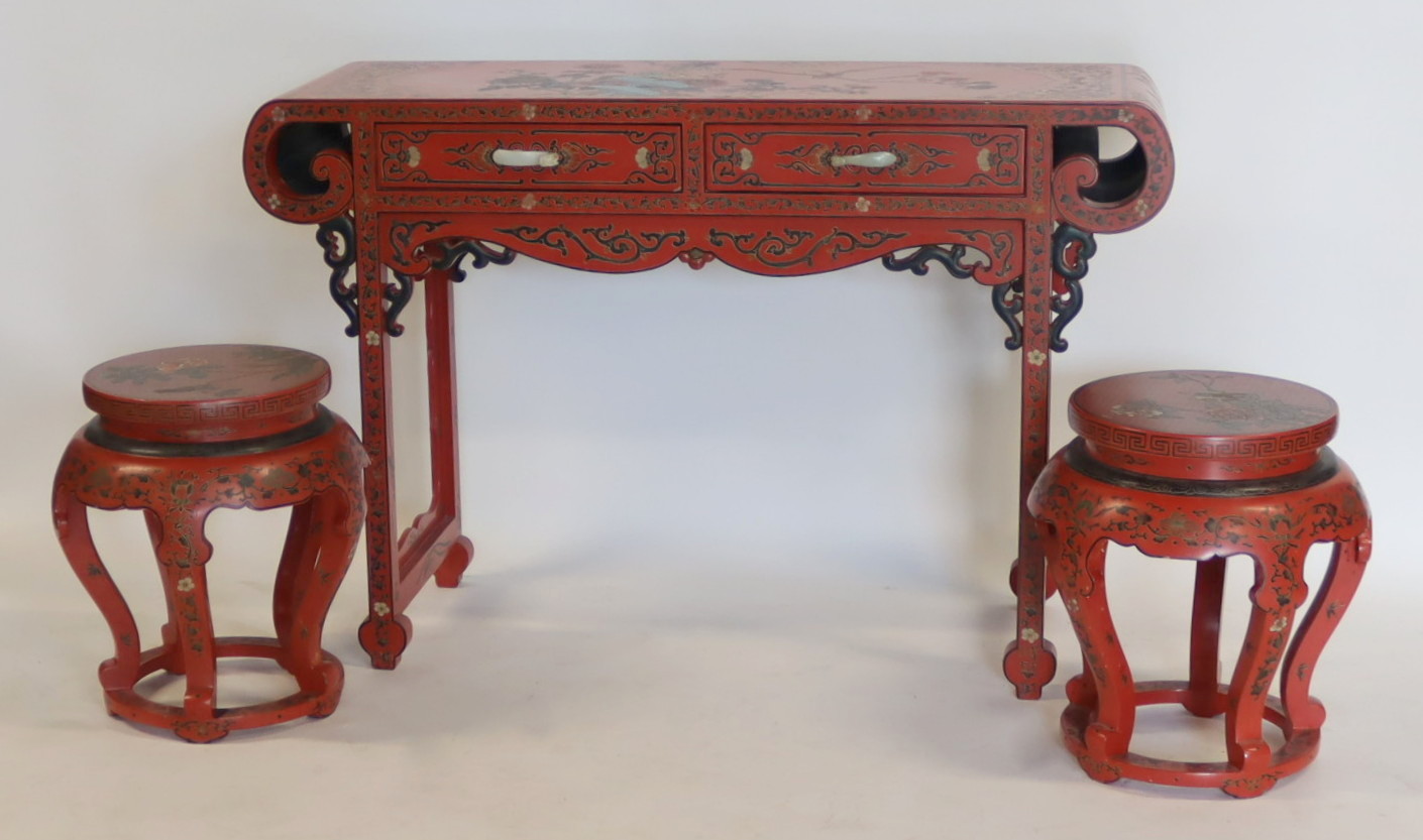 CHINESE RED LACQUERED CONSOLE WITH