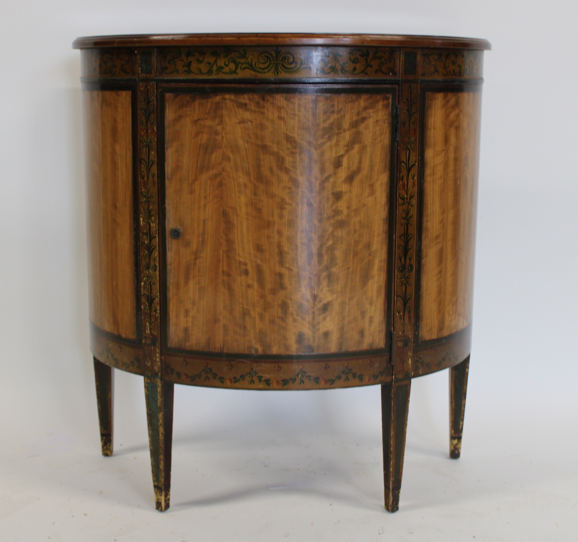 ANTIQUE BANDED SATINWOOD DEMILUNE