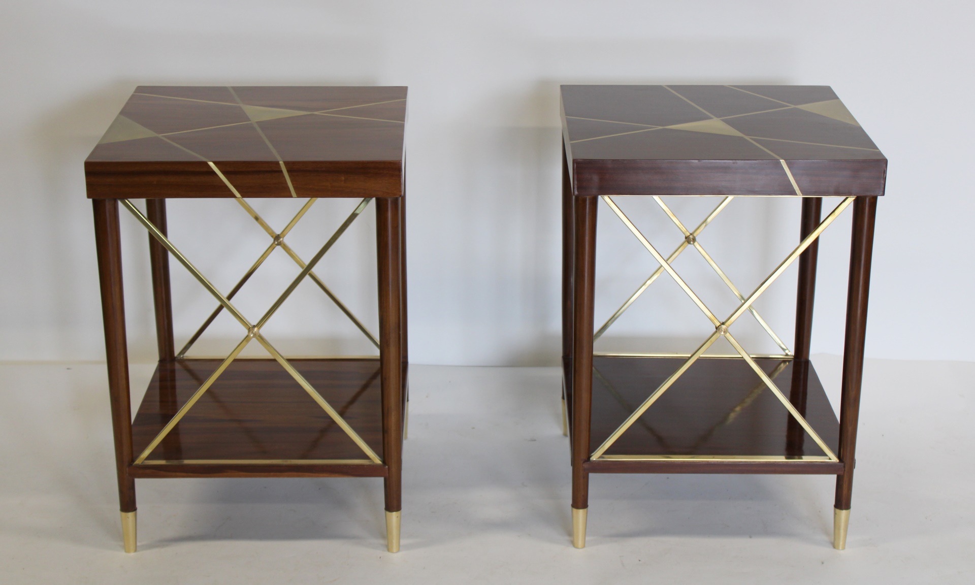 A PAIR OF BRASS INLAID MAHOGANY 3ba5e6