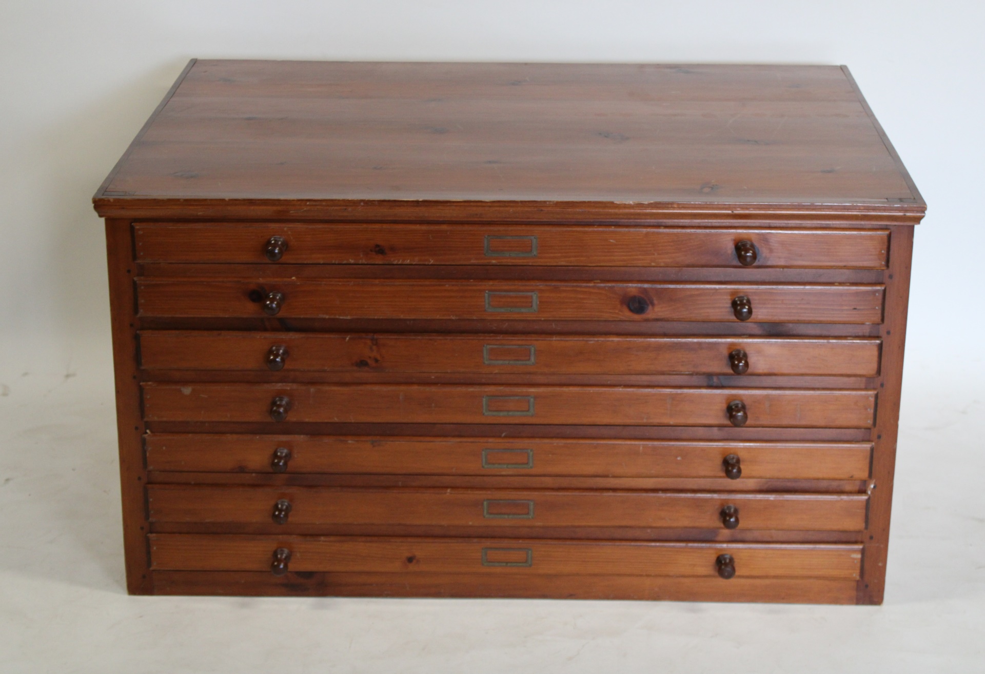 ANTIQUE PINE 7 DRAWER ARTISTS FILE CABINET.