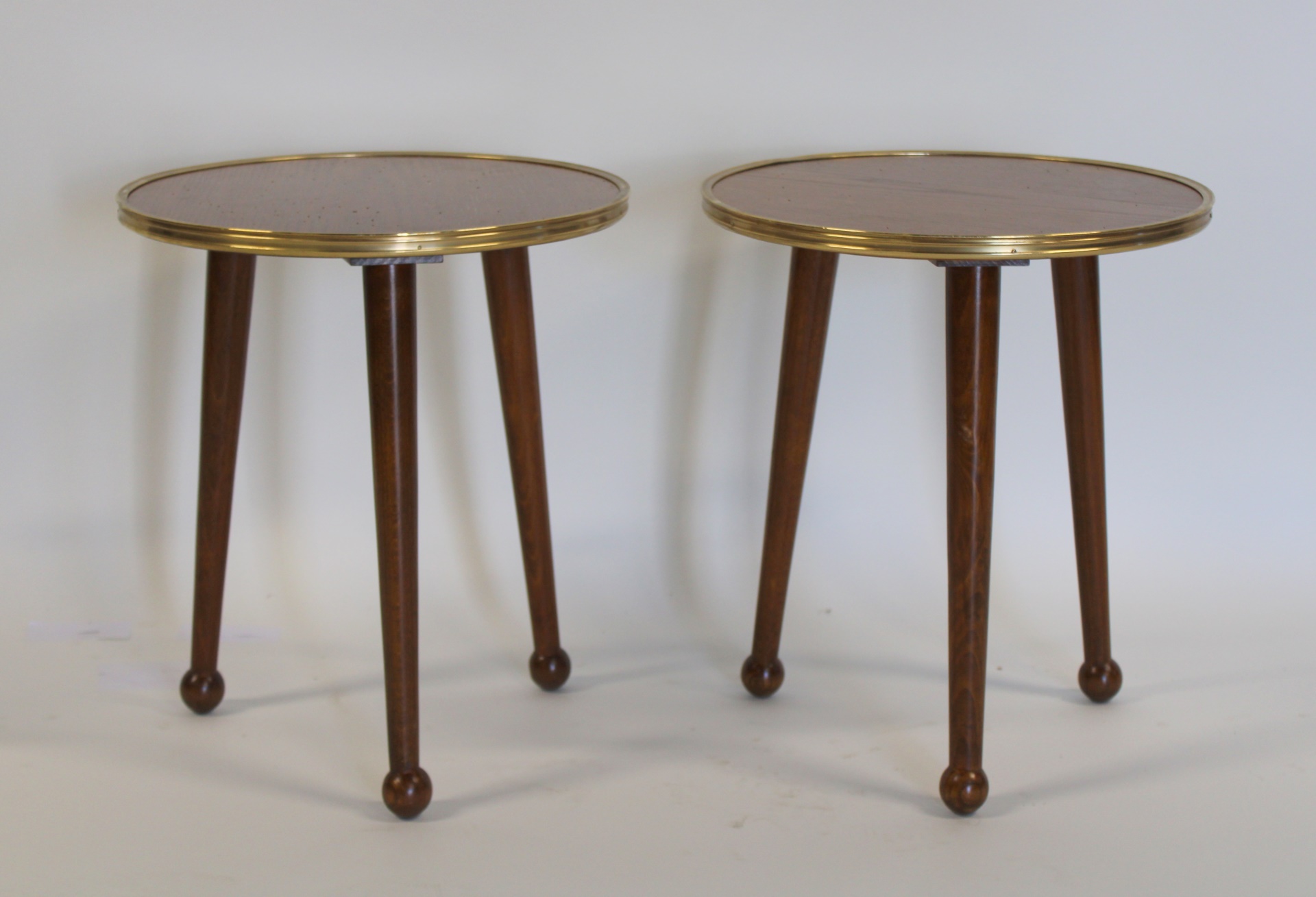 A PAIR OF SIDE TABLES WITH BRASS