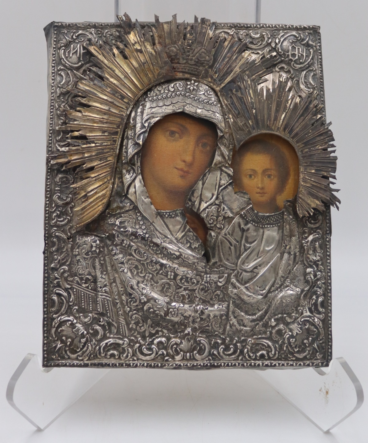 SILVER. 19TH C RUSSIAN SILVER ICON OF