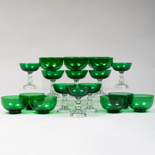 GROUP OF GREEN GLASS COUPES AND 3ba6e3