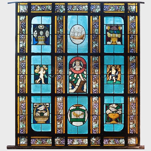 THREE STAINED GLASS AND ENAMELED 3ba72b