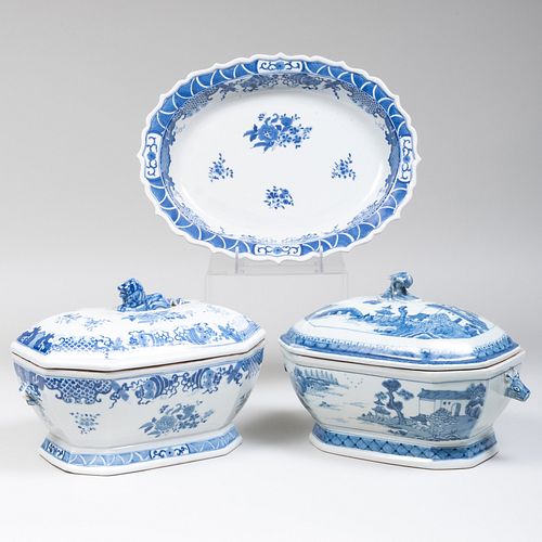 TWO CHINESE BLUE AND WHITE TUREENS 3ba734