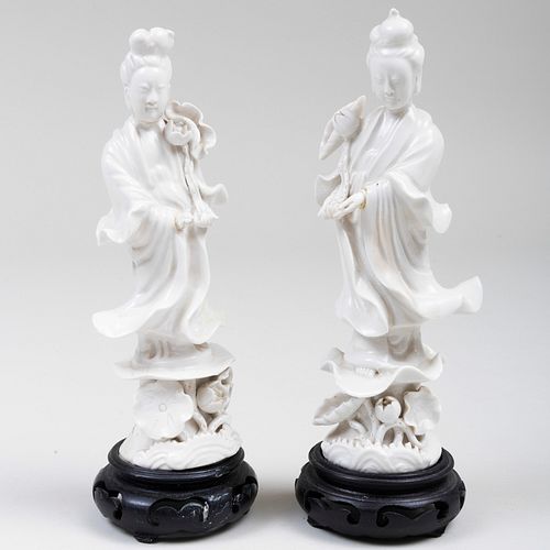 PAIR OF WHITE GLAZED CHINESE FIGURES