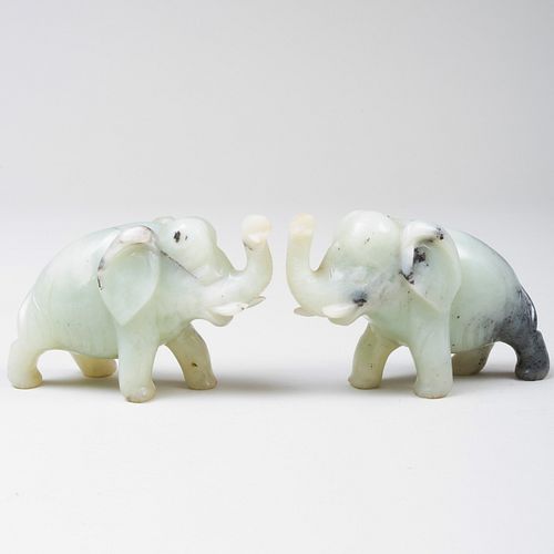 PAIR OF CHINESE HARDSTONE ELEPHANTSOn