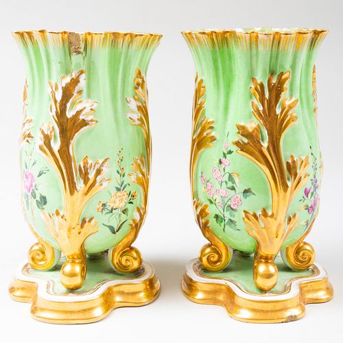PAIR OF FRENCH GREEN GROUND PORCELAIN